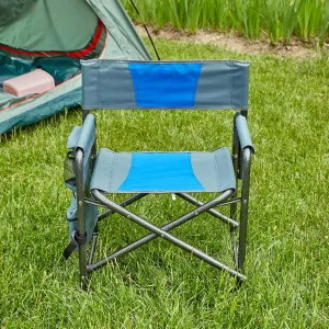 Lightweight Oversized Padded Folding Outdoor Chair for Comfort, Camping, Picnics, and Fishing, Blue/Grey