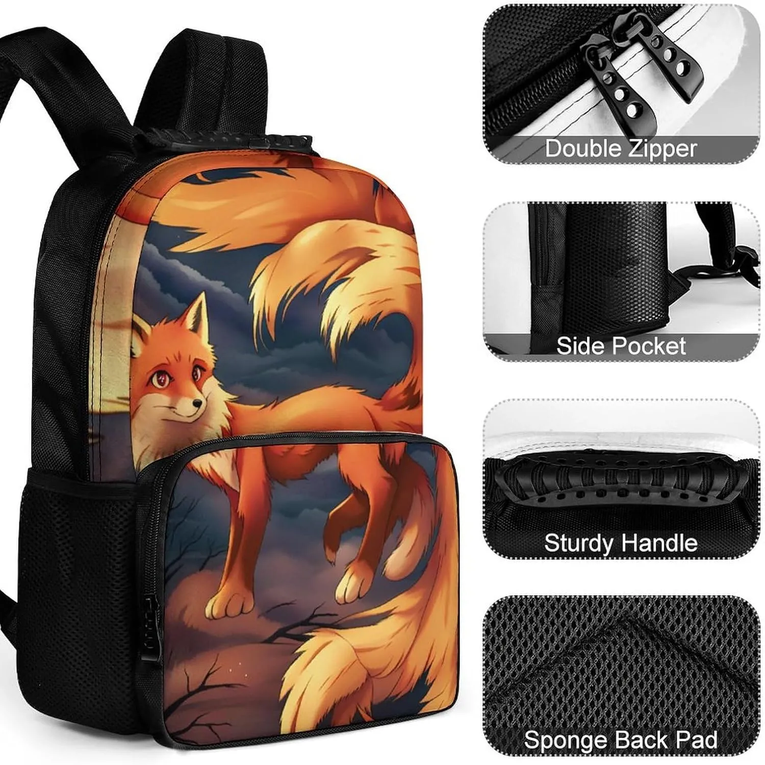 Lightweight Rucksack for Sports Travel Running - Big Capacity Multipurpose Anti-Theft Bookbag, Anime Fox Art Travel and Sport Backpack Rucksack