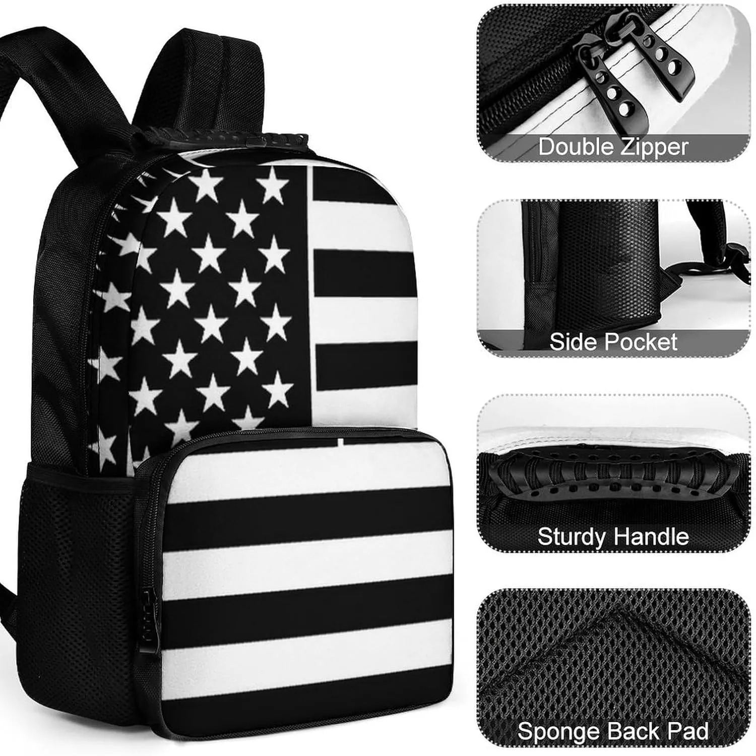 Lightweight Rucksacks for Climbing Outdoors Walking Cycling - Large Capacity Anti-Theft Multipurpose Carry On Bag, American Flag Patriotic Usa Black And White Line Pattern Camping Outdoor Backpack