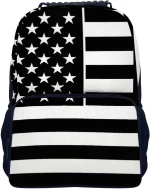 Lightweight Rucksacks for Climbing Outdoors Walking Cycling - Large Capacity Anti-Theft Multipurpose Carry On Bag, American Flag Patriotic Usa Black And White Line Pattern Camping Outdoor Backpack