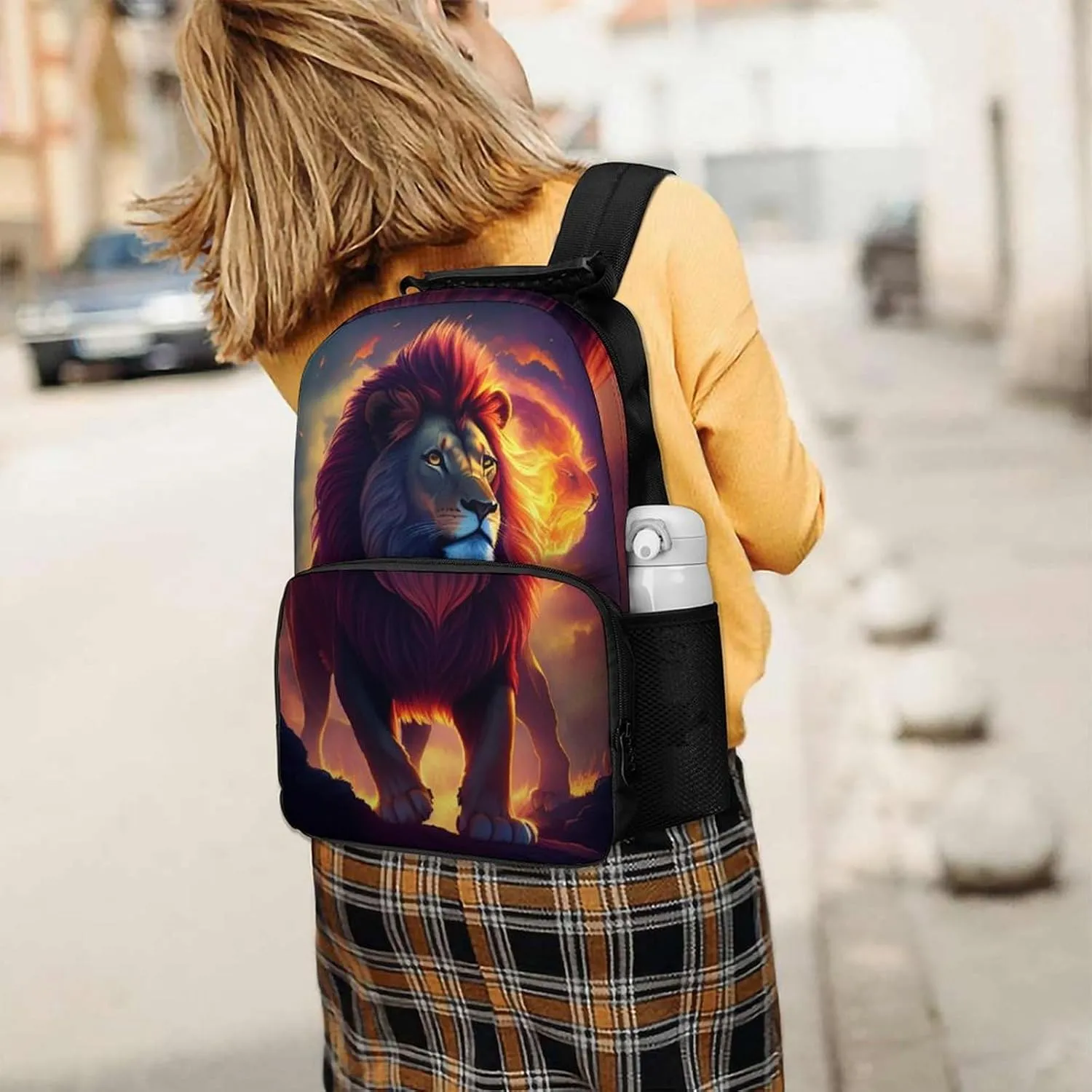 Lightweight Rucksacks for Climbing Outdoors Walking Cycling - Large Capacity Anti-Theft Multipurpose Carry On Bag, Cool Lion In The Universe Surreal Style Art Camping Outdoor Backpack