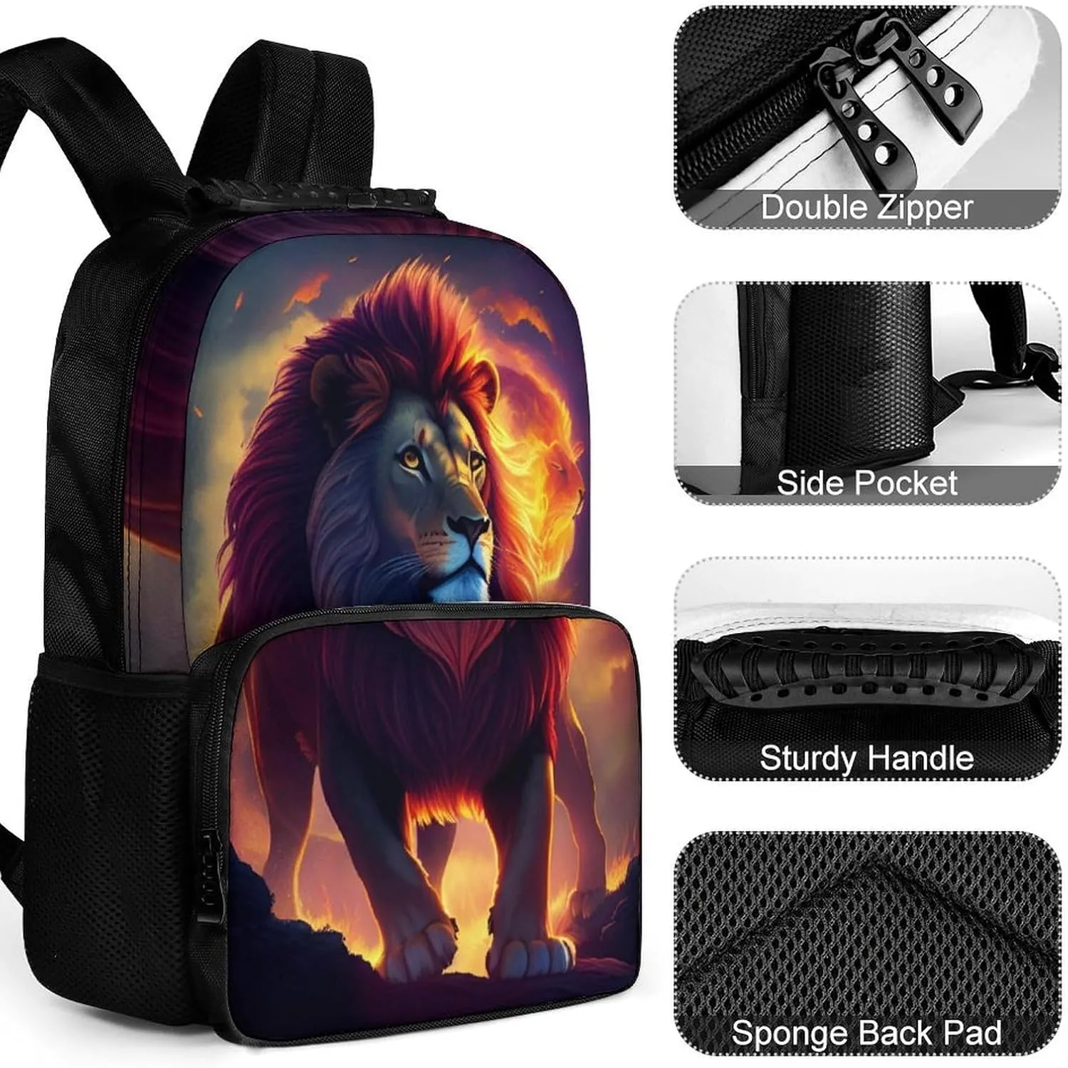 Lightweight Rucksacks for Climbing Outdoors Walking Cycling - Large Capacity Anti-Theft Multipurpose Carry On Bag, Cool Lion In The Universe Surreal Style Art Camping Outdoor Backpack