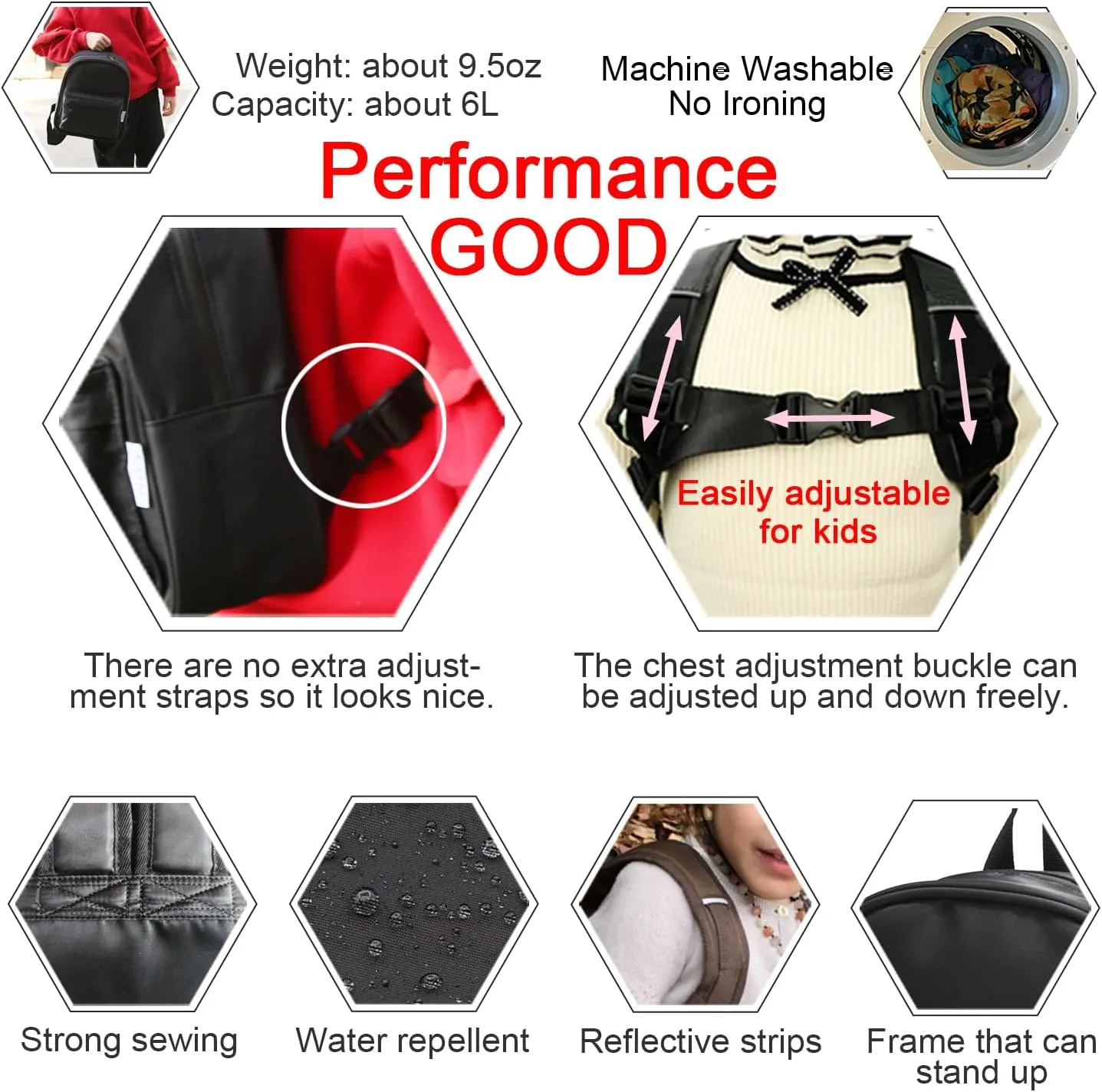 Lightweight Toddler Kids Backpack with Chest Strap For Boys and Girls, Preschool Kindergarten 3-6 Years Old 30 Colors (BK)