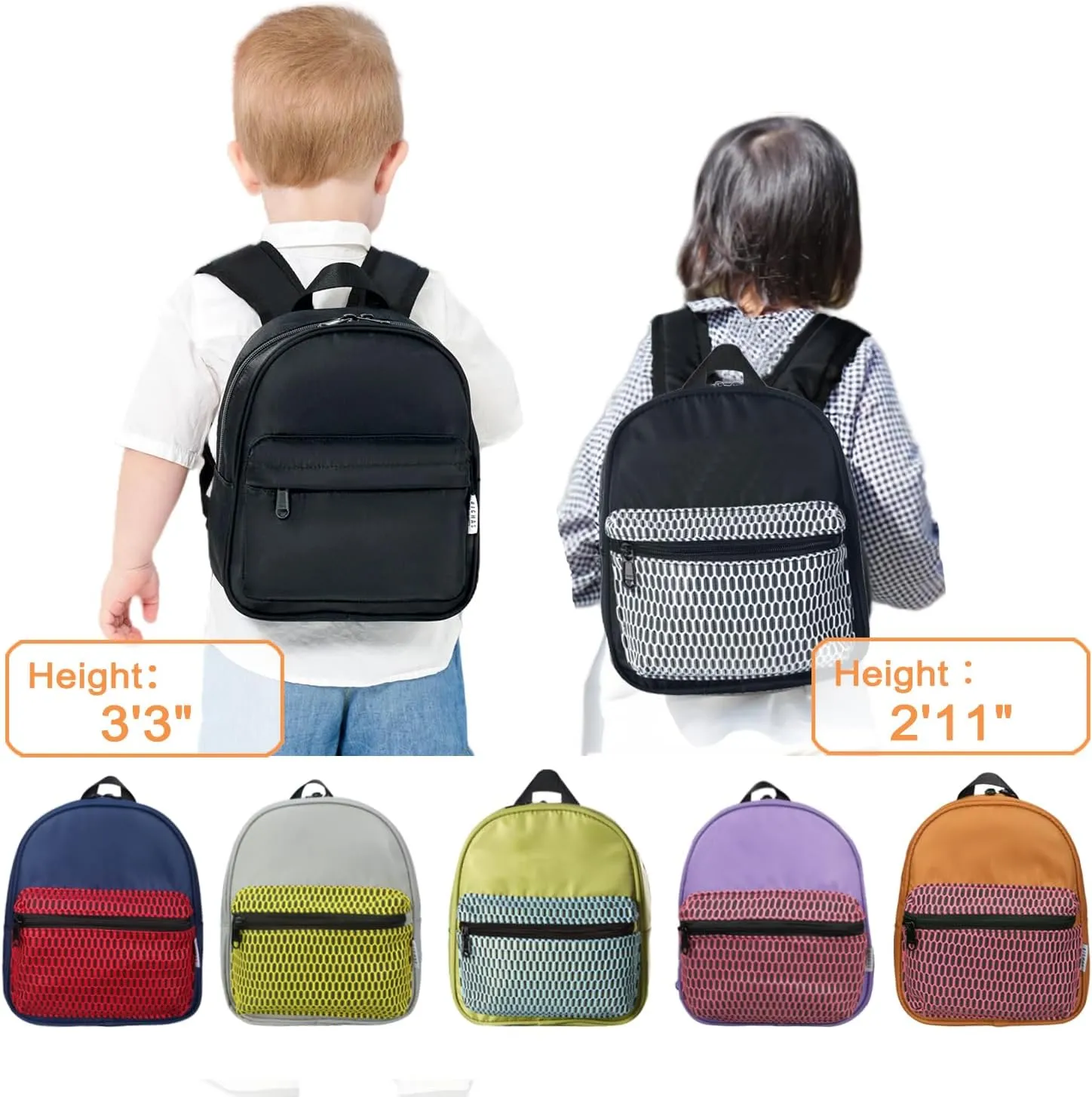 Lightweight Toddler Kids Backpack with Chest Strap For Boys and Girls, Preschool Kindergarten 3-6 Years Old 30 Colors (BK)