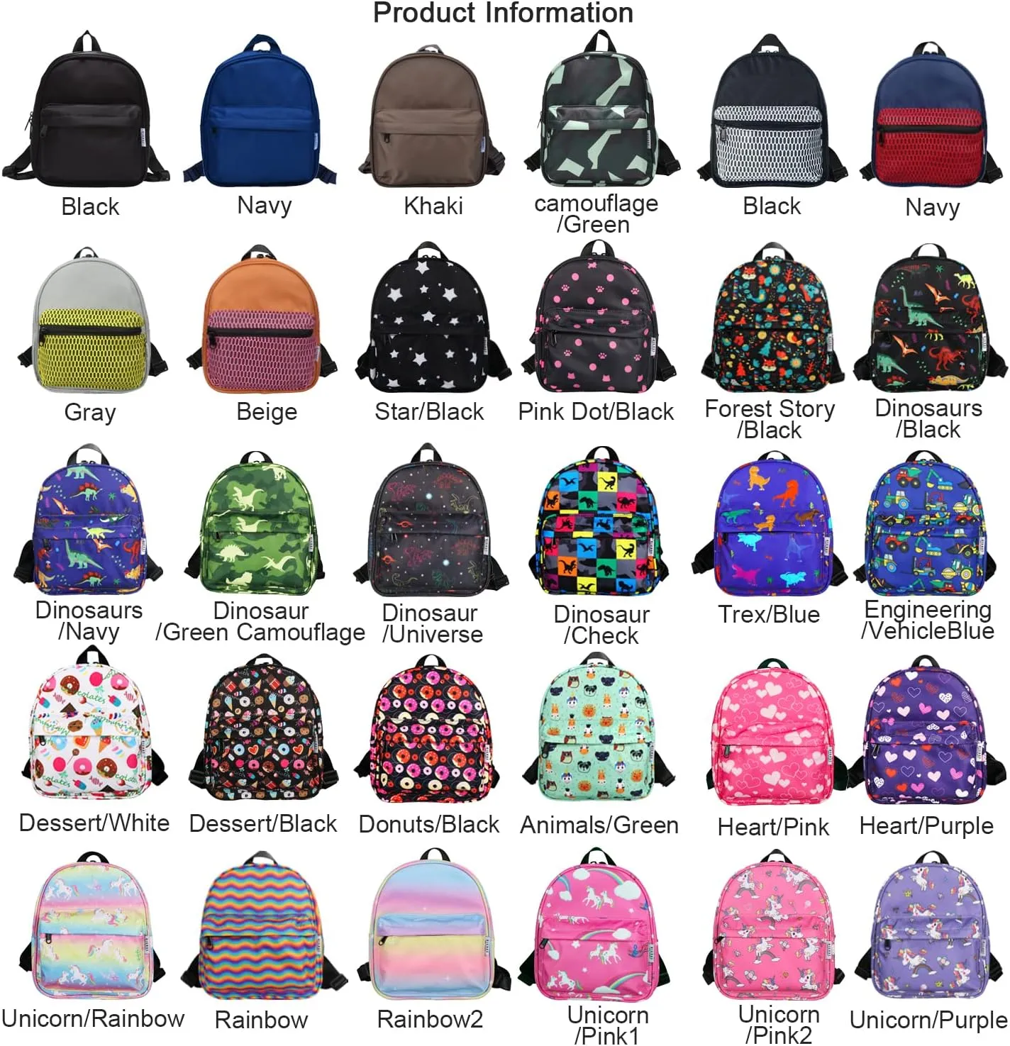 Lightweight Toddler Kids Backpack with Chest Strap For Boys and Girls, Preschool Kindergarten 3-6 Years Old 30 Colors (BK)
