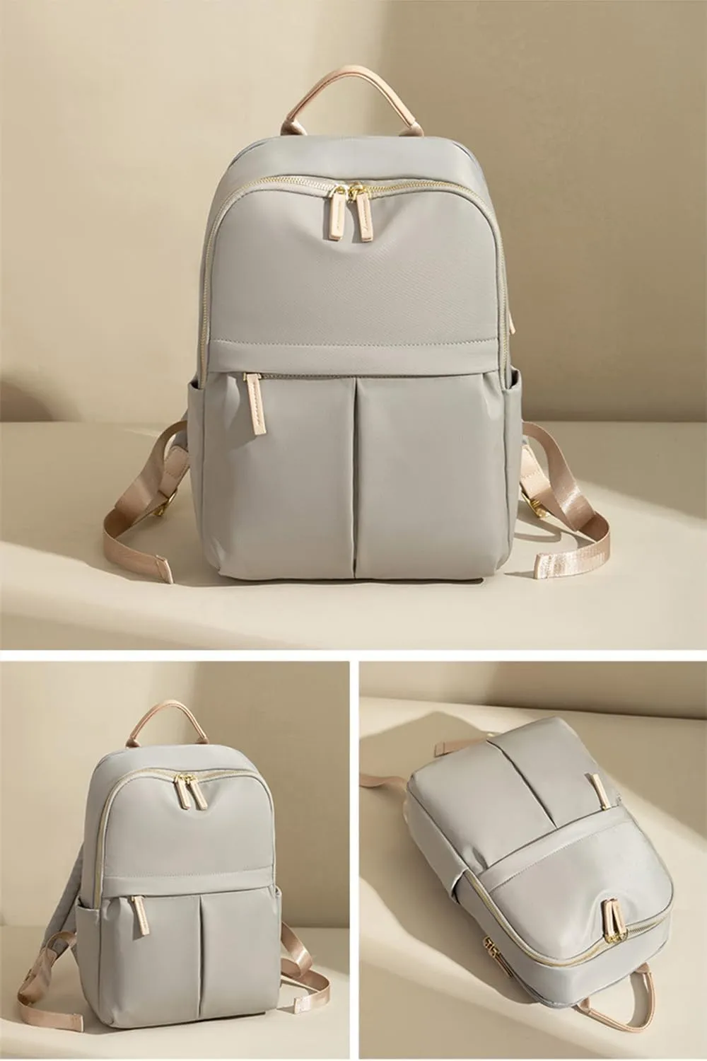 Lightweight Women's Backpack with Multiple Pockets - Ideal for Daily Use (Light Grey)