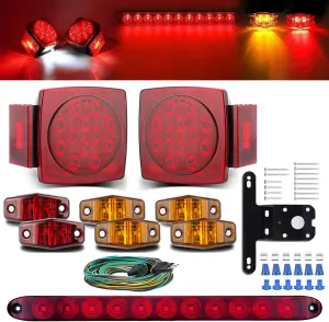 LIMICAR LED Trailer Light Kit - Amber Red Markers & Brake Light Bar, Submersible, Boat Trailer Lights for Utility Trailer