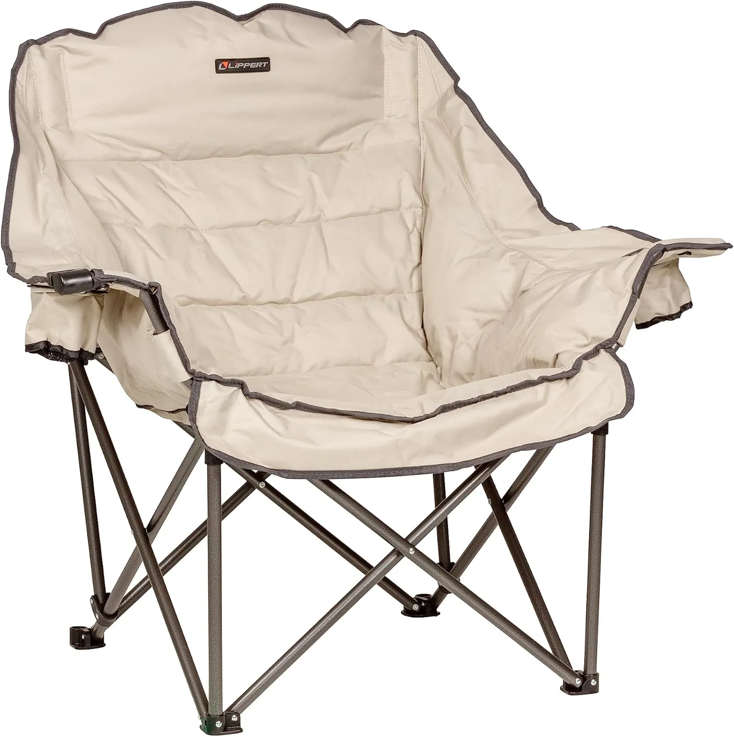 Lippert Big Bear Club Camping Chair - Sand, Comfortable Foldable Chair, Oversized Pillow Cushions, Dual Cupholders, Powder Coated Steel, 600D Polyester Fabric, 400 lb. Capacity, 2022114813