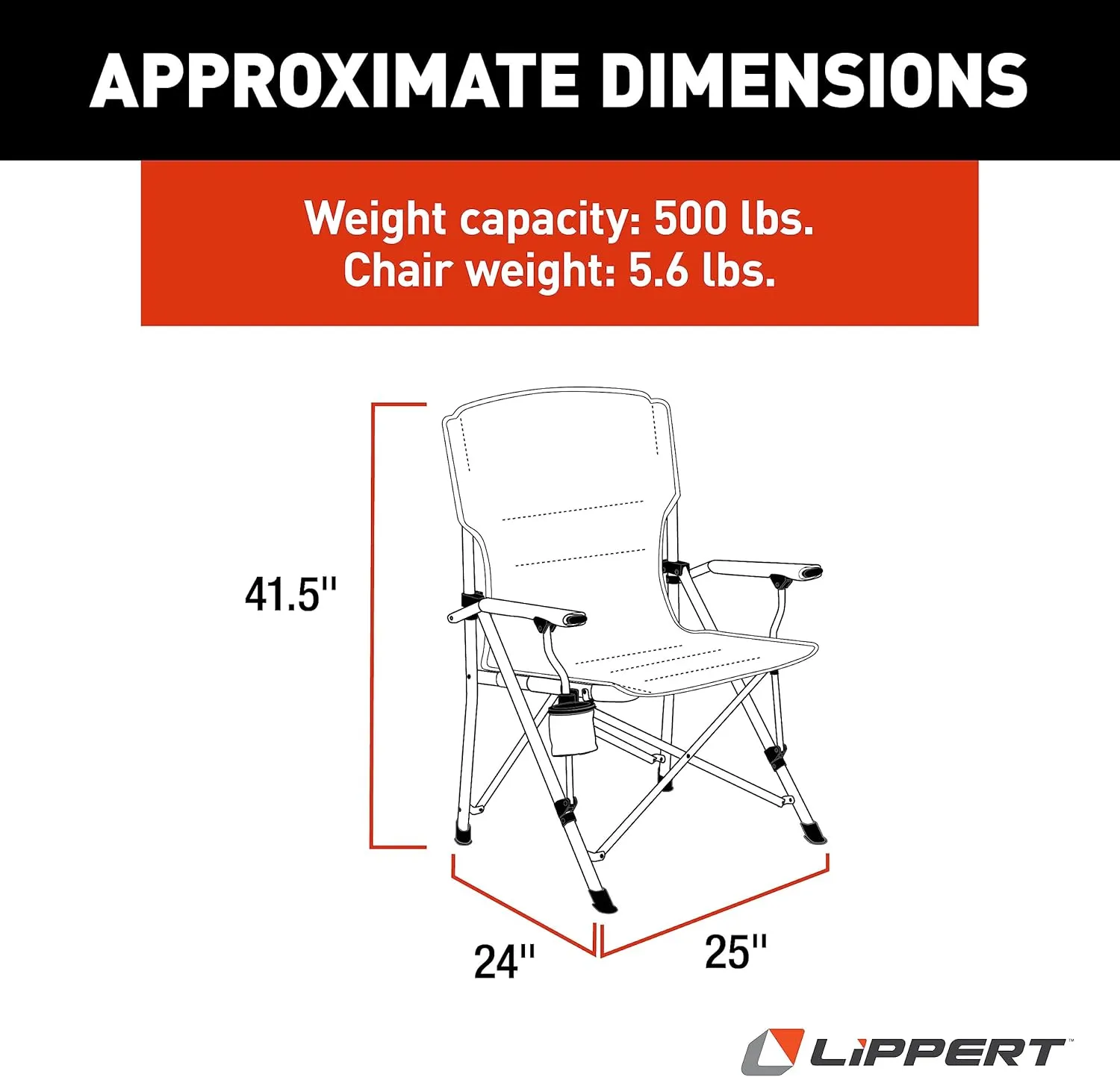 Lippert Components Scout Outdoor Folding Chair for Camping, Foldable, Steel Tube Frame, 600D Polyester, UV and Water Resistant PVC Coating, 500 lb. Weight Capacity, Sand - 2021123277