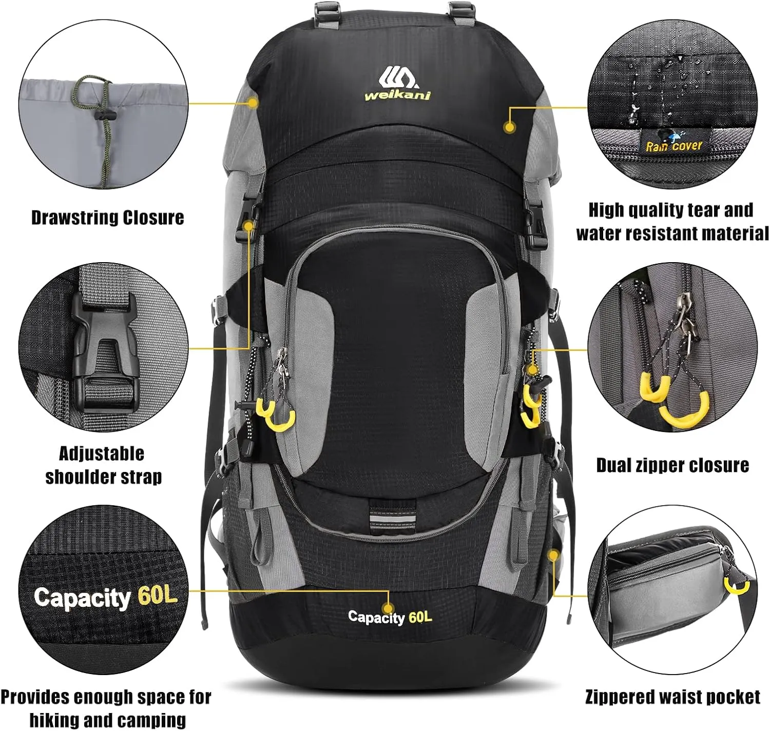 Lixada 60L Hiking Backpack Waterproof Camping Backpacking Backpack for Men Traveling Climbing Daypack with Rain Cover