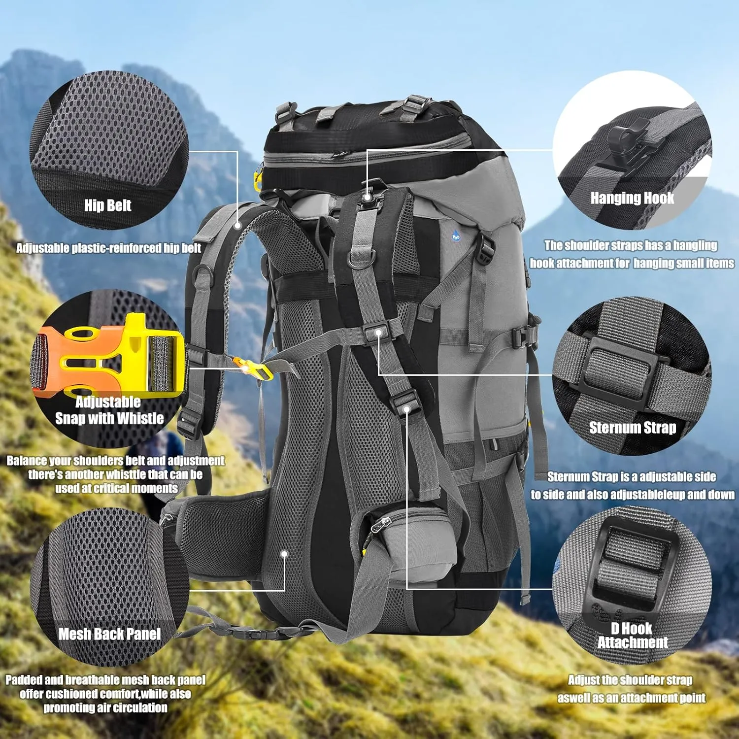 Lixada 60L Hiking Backpack Waterproof Camping Backpacking Backpack for Men Traveling Climbing Daypack with Rain Cover