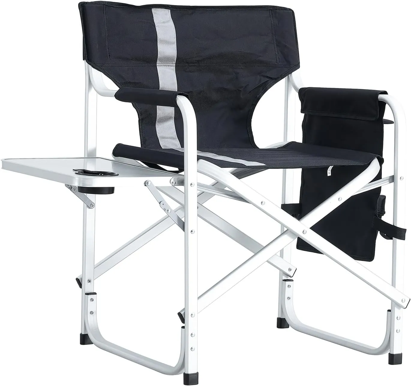 LLS Padded Folding Outdoor Chair with Side Table and Storage Pockets, Lightweight Oversized Camping Chair Directors Chair for Indoor, Outdoor Camping, Picnics and Fishing, Black (2pcs)