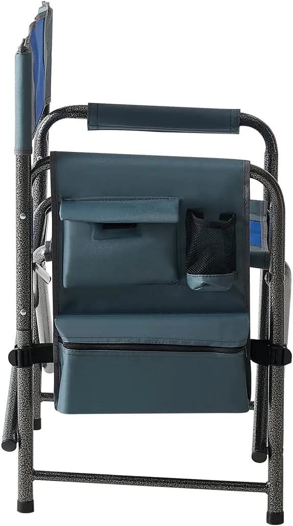 LLS Padded Folding Outdoor Chair with Side Table and Storage Pockets, Lightweight Oversized Camping Chair Directors Chair for Indoor, Outdoor Camping, Picnics and Fishing, Blue (2pcs)