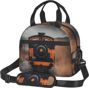 locomotive Print Lunch Bag Tote Reusable Lunch Box Container with Shoulder Strap Work Picnic Adult