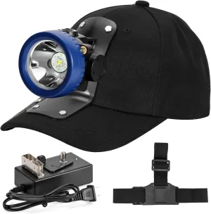 Lokilo Super Bright 1 6 LED Mining Headlamp,Rechargeable Waterproof Headlight with Miner Cap,Long Lasting,Lightweight Perfect for Work Camping Hiking and Emergency Use White Light (Blue with Hat)