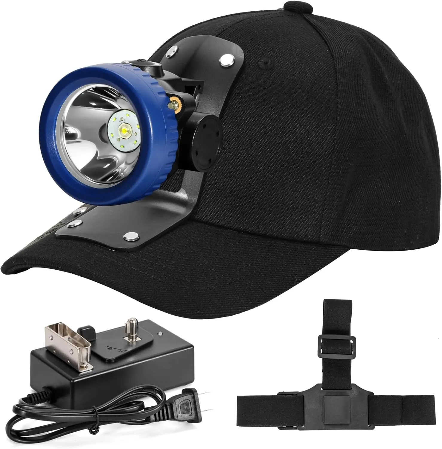 Lokilo Super Bright 1 6 LED Mining Headlamp,Rechargeable Waterproof Headlight with Miner Cap,Long Lasting,Lightweight Perfect for Work Camping Hiking and Emergency Use White Light (Blue with Hat)