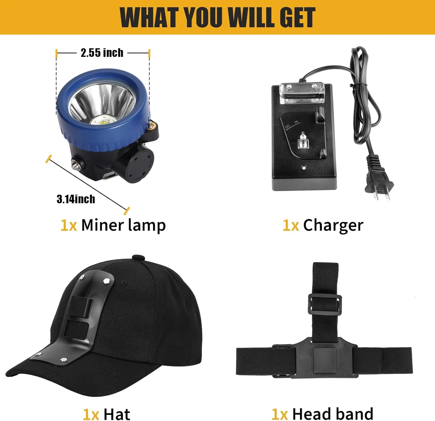 Lokilo Super Bright 1 6 LED Mining Headlamp,Rechargeable Waterproof Headlight with Miner Cap,Long Lasting,Lightweight Perfect for Work Camping Hiking and Emergency Use White Light (Blue with Hat)