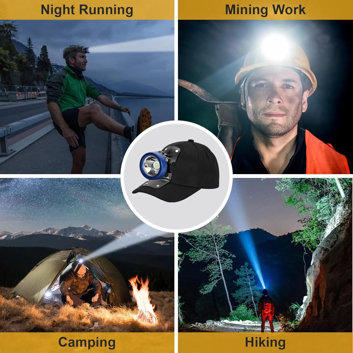 Lokilo Super Bright 1 6 LED Mining Headlamp,Rechargeable Waterproof Headlight with Miner Cap,Long Lasting,Lightweight Perfect for Work Camping Hiking and Emergency Use White Light (Blue with Hat)