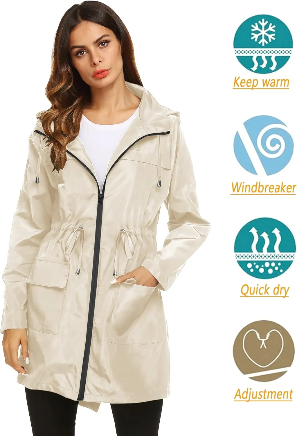 Lomon Women Waterproof Lightweight Rain Jacket Active Outdoor Hooded Raincoat