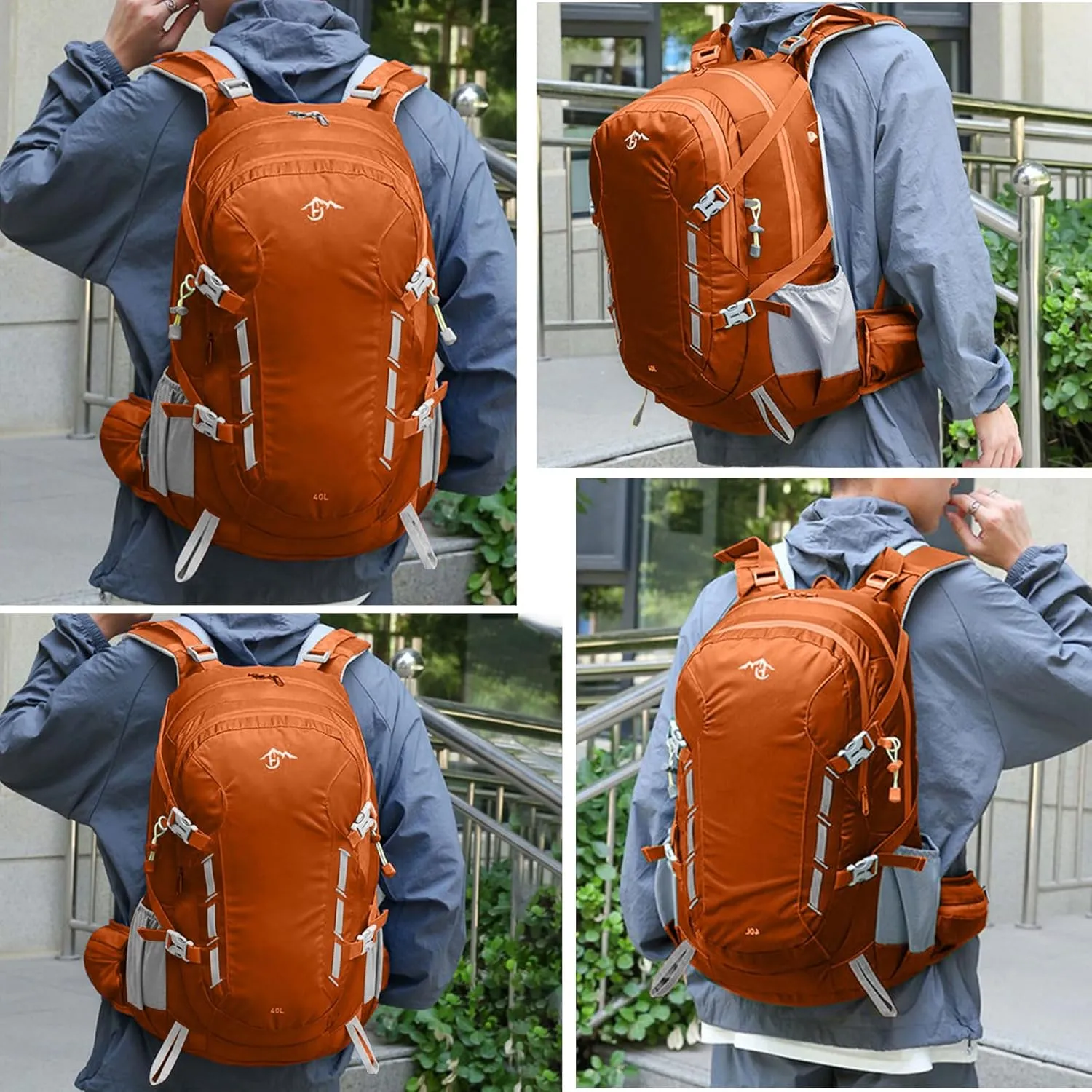 Long Keeper 40L Hiking Backpack Camping Daypack with Waterproof Rain Cover Lightweight Outdoor Sport Travel Backpack Rucksack (Orange)