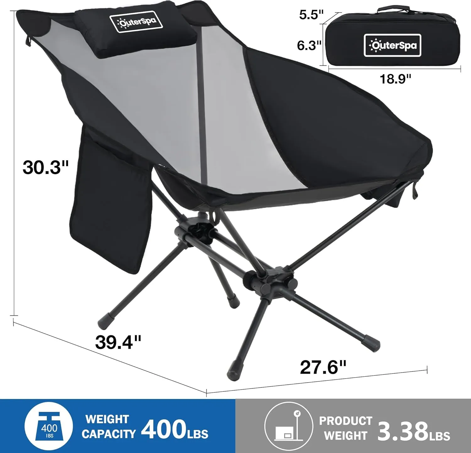 Lounge Camping Chair for Adults Aluminum Ultralight Camp Chair Reclining Comfortable Chair Mesh High Back Lawn Chair for Office,Sports,Camping,Hiking,Lawn,Picnic,Beach