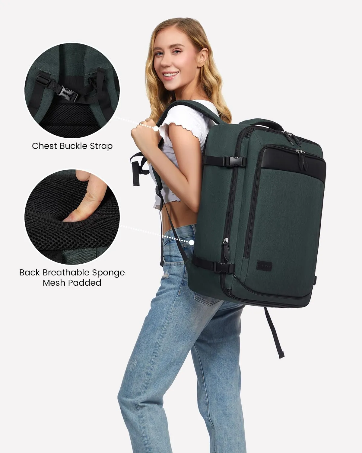 LOVEVOOK Carry on Backpack, 45L Large Travel Backpack for Women Men Airline Approved, Expandable Large Suitcase Backpacks With 4 Packing Cubes, Aer Travel Pack 3, Water Resistant Weekender Bag