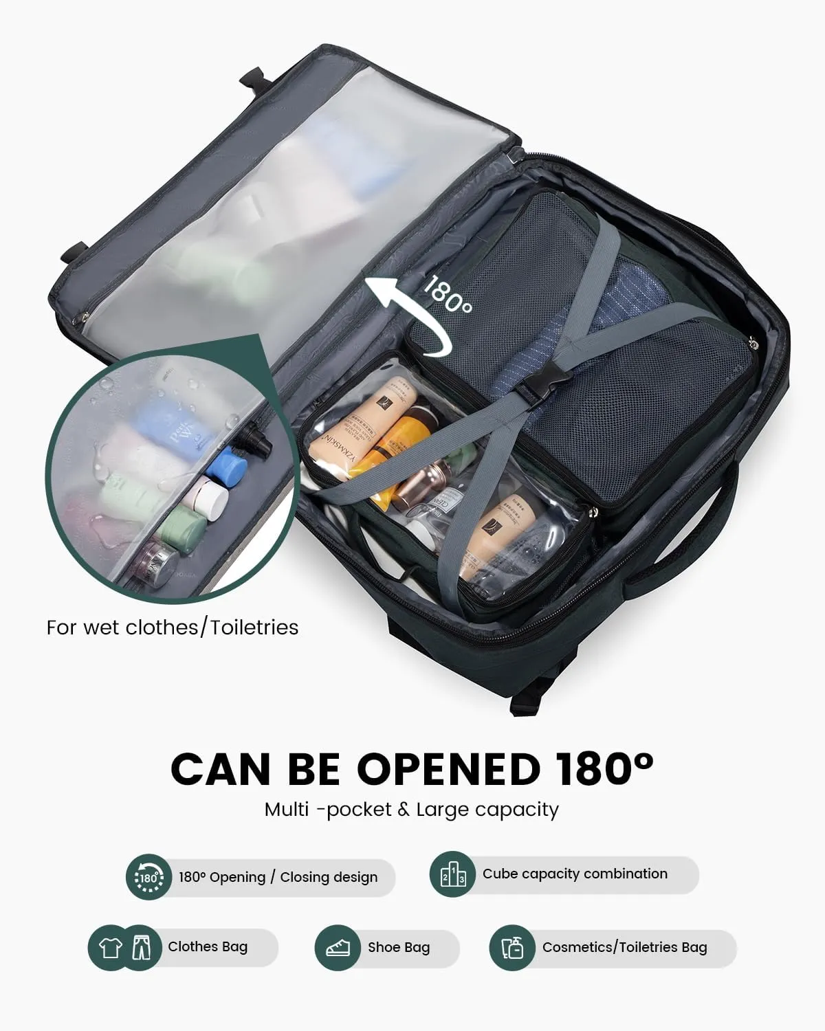LOVEVOOK Carry on Backpack, 45L Large Travel Backpack for Women Men Airline Approved, Expandable Large Suitcase Backpacks With 4 Packing Cubes, Aer Travel Pack 3, Water Resistant Weekender Bag