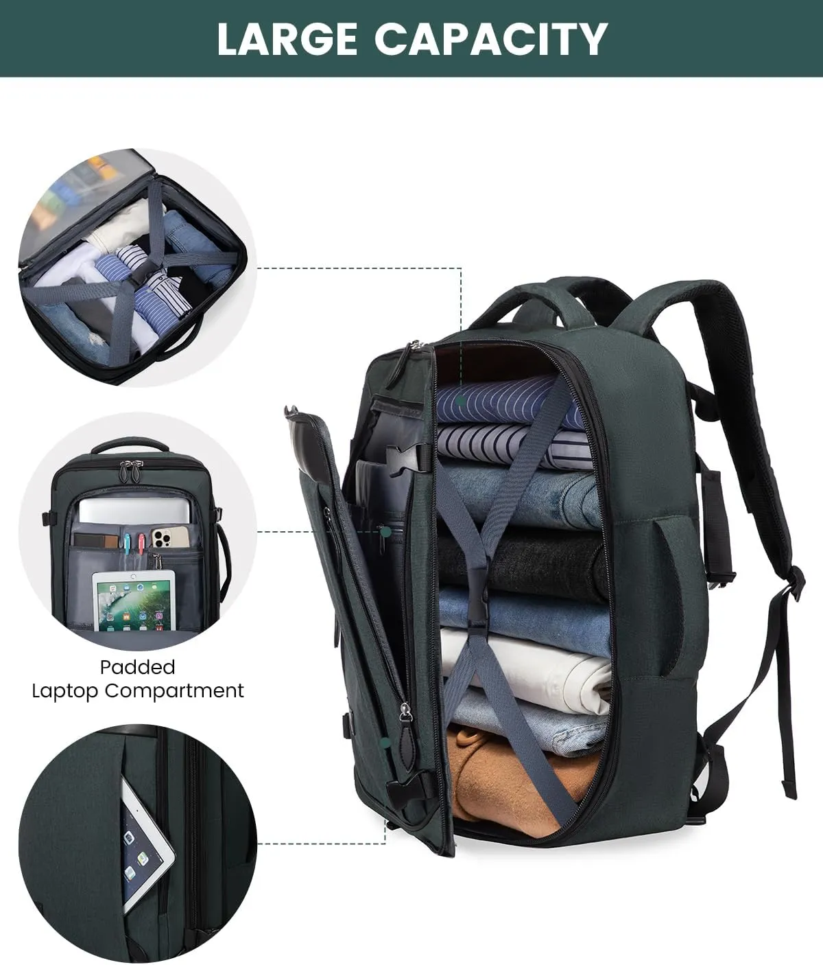 LOVEVOOK Carry on Backpack, 45L Large Travel Backpack for Women Men Airline Approved, Expandable Large Suitcase Backpacks With 4 Packing Cubes, Aer Travel Pack 3, Water Resistant Weekender Bag