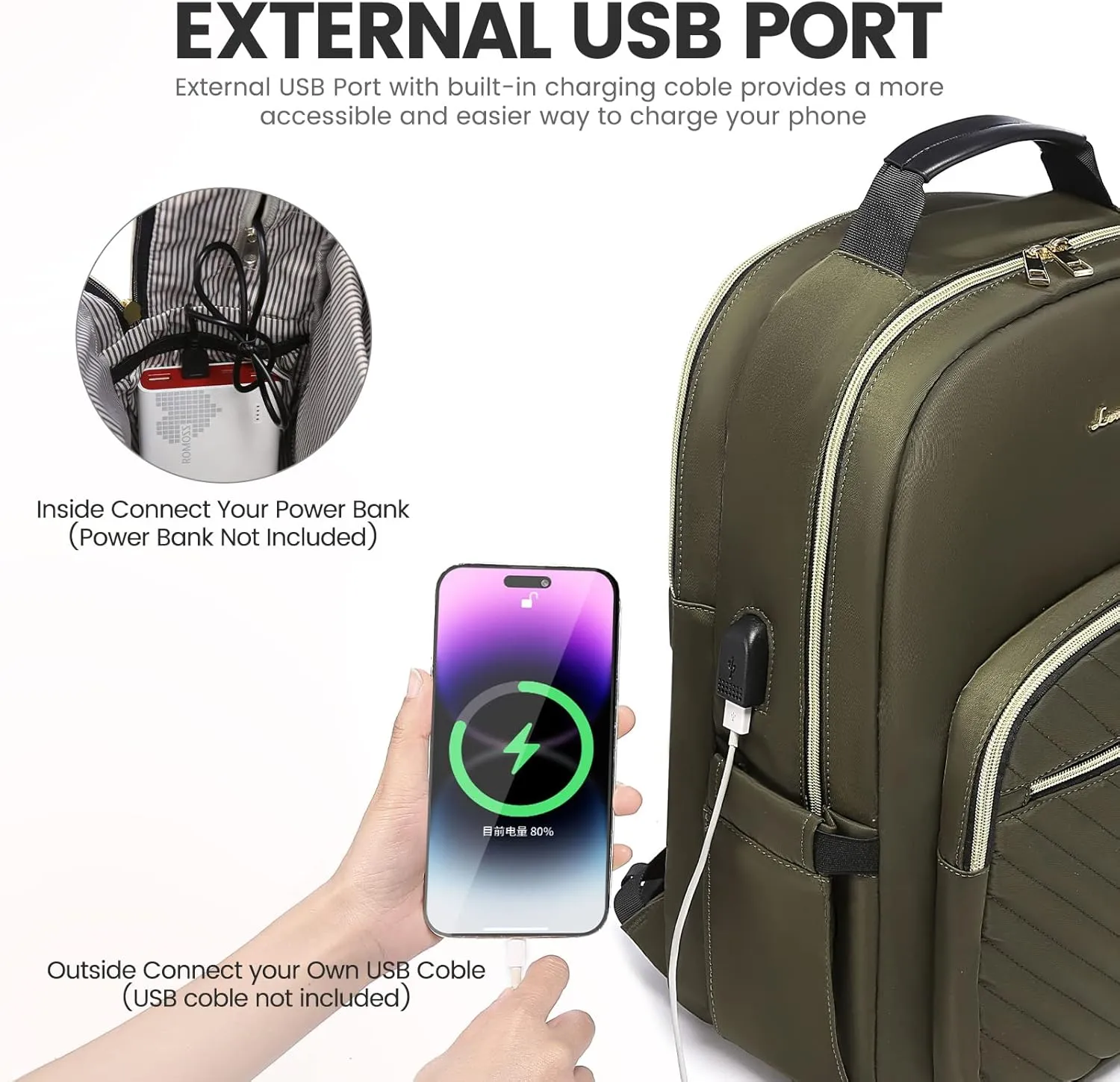 LOVEVOOK Laptop Backpack for Women 15.6 inch,Cute Womens Travel Backpack Purse,Professional Laptop Computer Bag,Waterproof Work Business College Teacher Bags Carry on Backpack with USB Port,Army Green