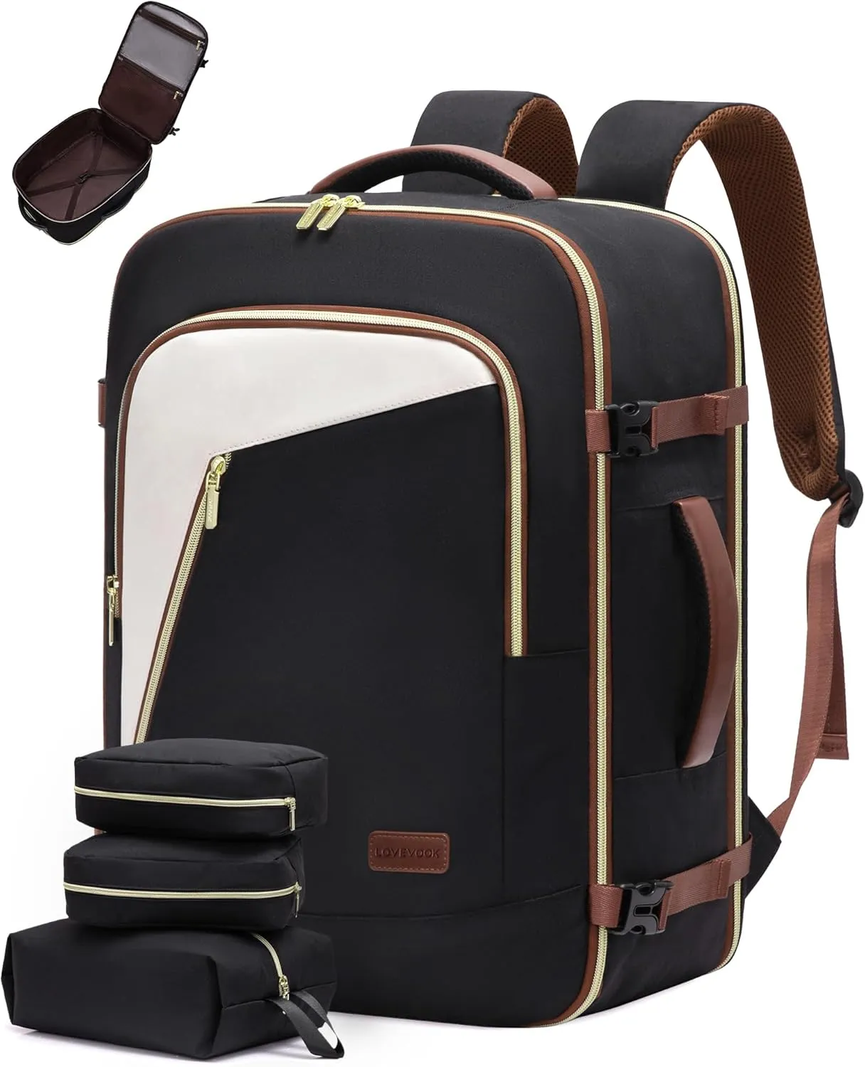 LOVEVOOK Travel Backpack for Women, 40L Carry on Backpack for Airplanes, Large TSA Personal Item Travel Bag Fits 17.3" Laptop, Water-Resistant Business Weekender Back Pack, 4Pcs