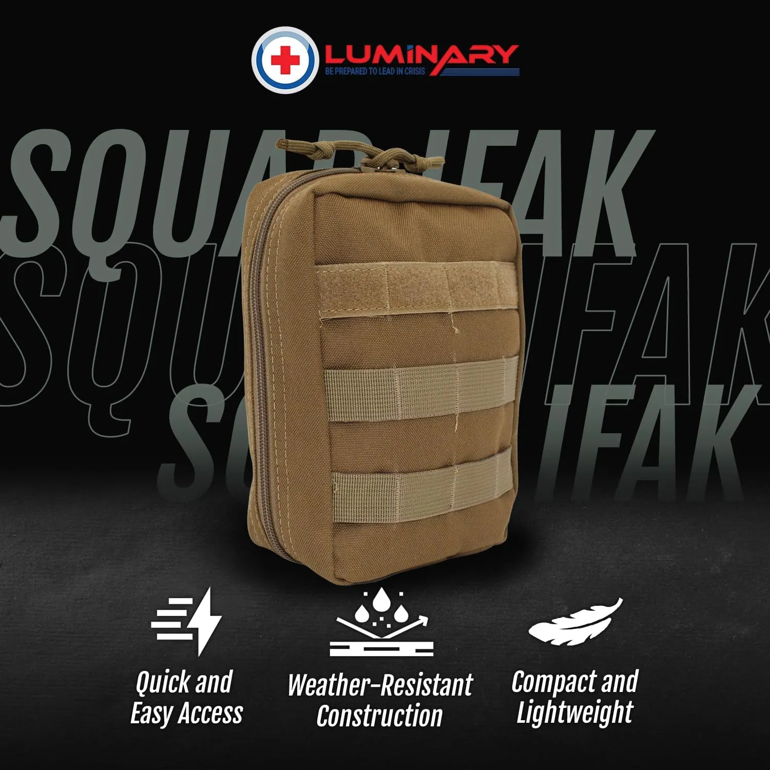 Luminary Squad IFAK Tactical Trauma Kit for First Responders, Military & Tactical Pro – Compact MOLLE First Aid Kit, Water-Resistant 600D Cordura, Durable YKK Zippers, for Emergencies - Coyote Tan
