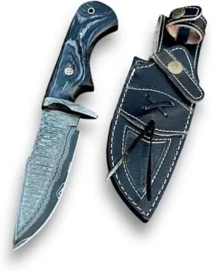 LYN-Handmade Damascus Steel Hunting Knife with Sheath Fixed Blade Damascus Hunting Belt Knife Ideal for Skinning, Camping, Outdoor - EDC Fixed Blade Bushcraft Tool Ergonomic Black wood Handle | Cool Knives For Men Tactical