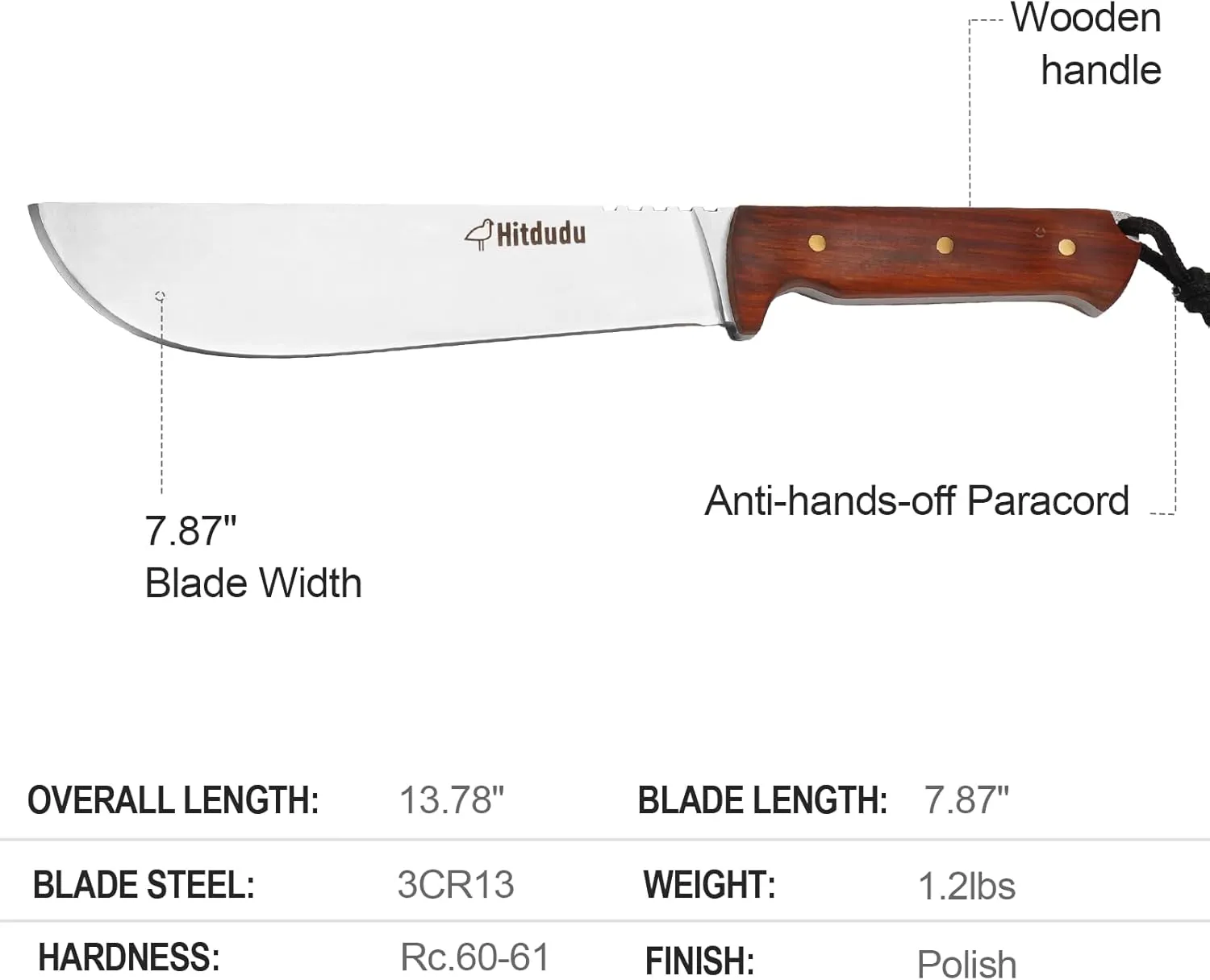 Machete with Sheath - Heavy Duty Bushcraft Hunting Knife, Multi-Purpose Knife for Gardening, Camping, Hunting and Bushcraft