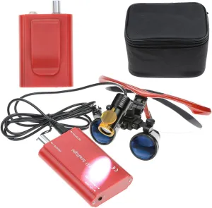 Magnifying Glasses Loupe Optical Glassp 3.5X420Mm,5W Portable LED Headlamp Belt Clip Binocular (Red)