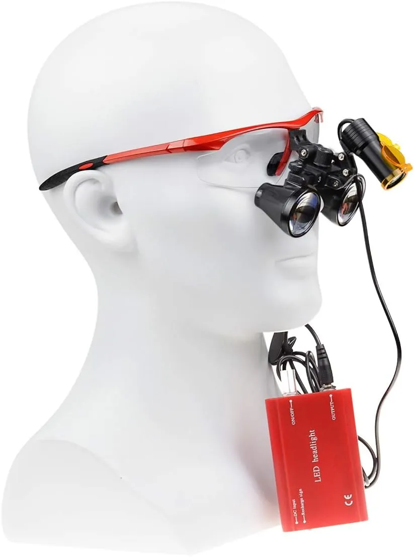 Magnifying Glasses Loupe Optical Glassp 3.5X420Mm,5W Portable LED Headlamp Belt Clip Binocular (Red)
