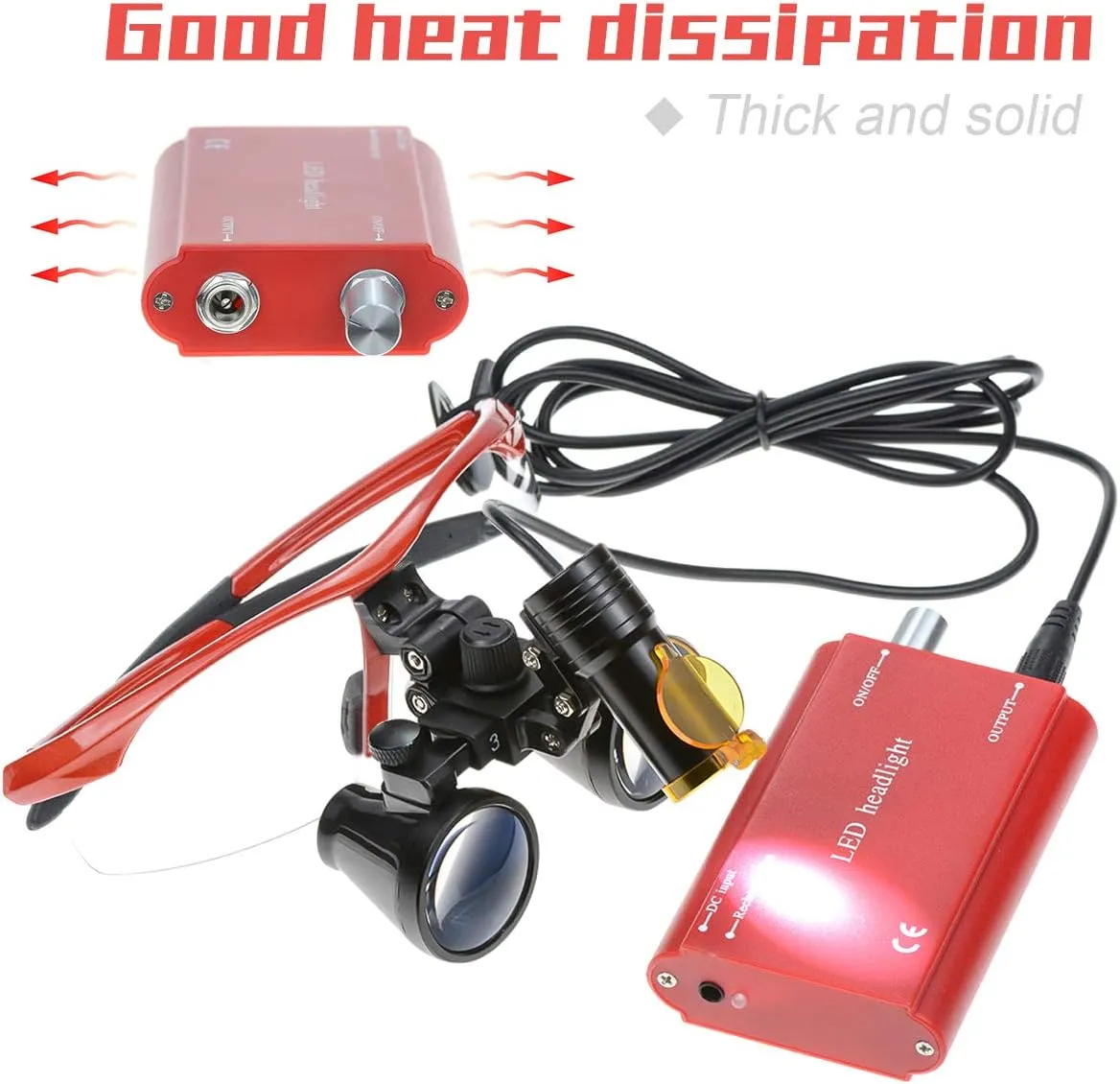 Magnifying Glasses Loupe Optical Glassp 3.5X420Mm,5W Portable LED Headlamp Belt Clip Binocular (Red)