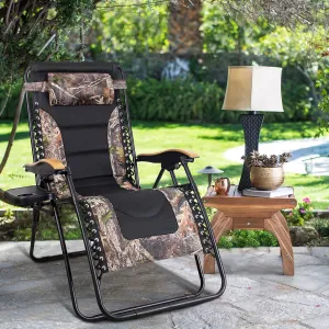 MAISON ARTS Oversize XL Padded Zero Gravity Lawn Chair Anti Gravity Lounge Chair Adjustable Recliner w/Pillow & Cup Holder Outdoor Camp Chair for Poolside Backyard Beach, Support 400LBS, Camouflage