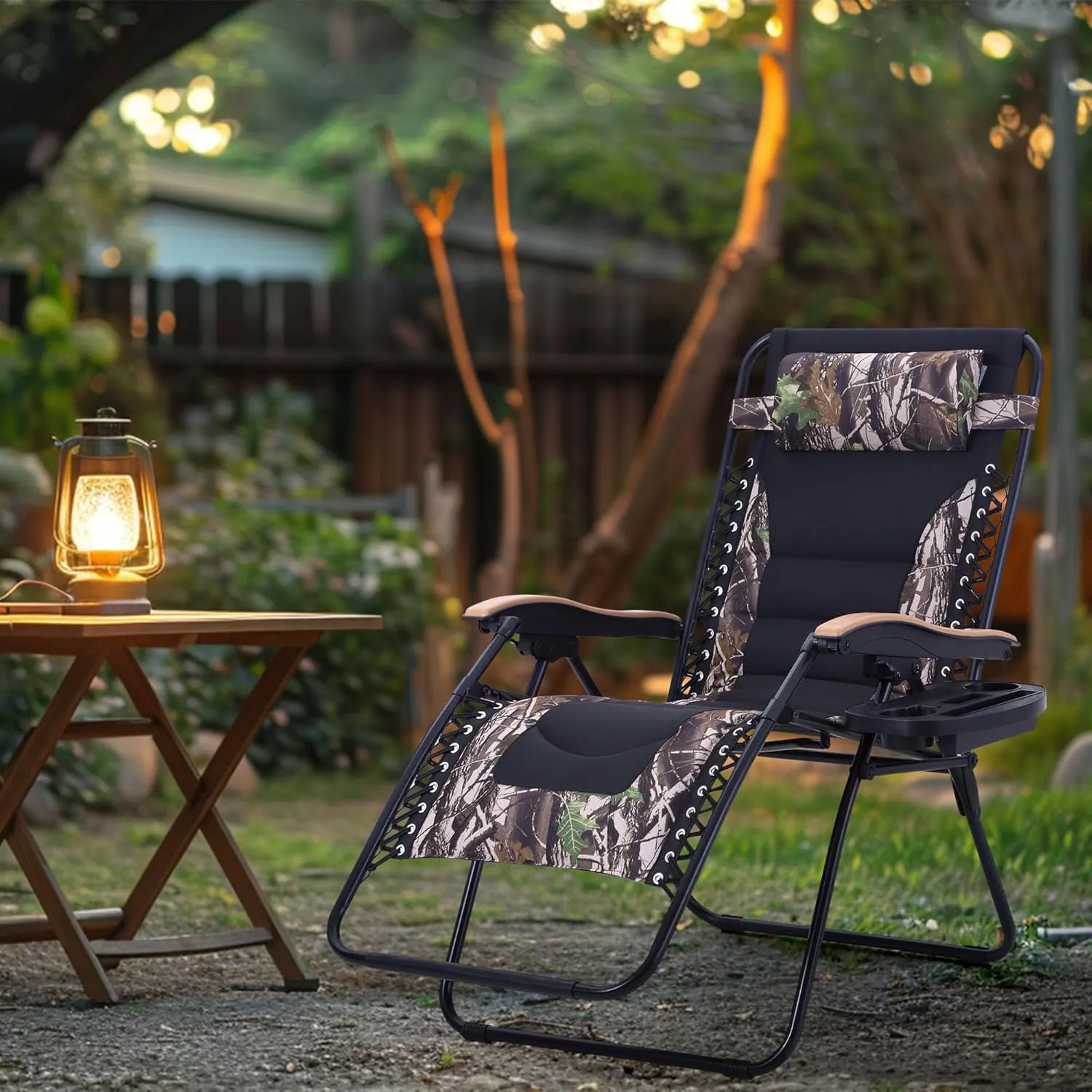 MAISON ARTS Oversize XL Padded Zero Gravity Lawn Chair Anti Gravity Lounge Chair Adjustable Recliner w/Pillow & Cup Holder Outdoor Camp Chair for Poolside Backyard Beach, Support 400LBS, Camouflage