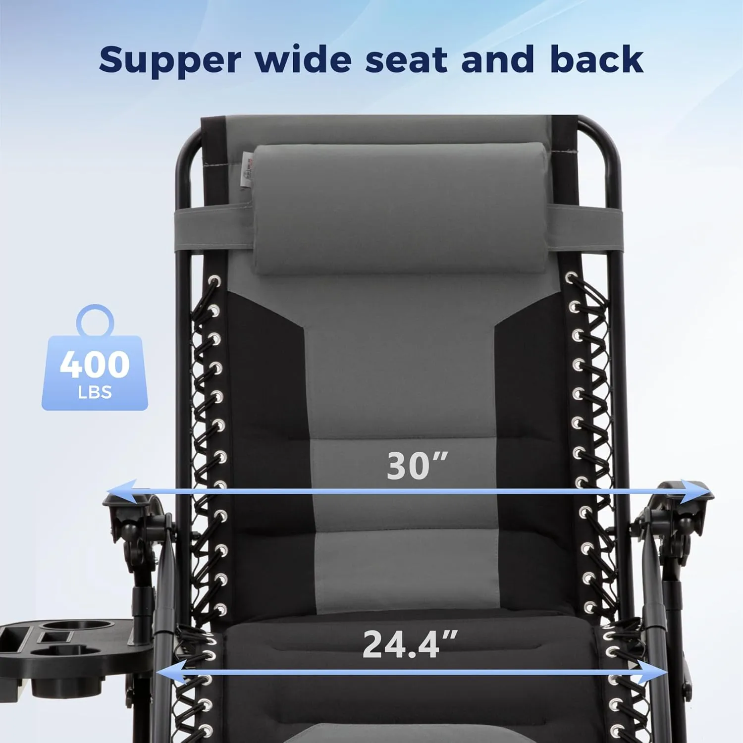 MAISON ARTS Oversized XXL Padded Zero Gravity Chair, Lawn Outdoor Lounge Chairs Set of 2, Foldable Recliners 28" Wide Seat Anti-Gravity for Patio Camping Poolside Yard, Support 400lbs, Grey & Black