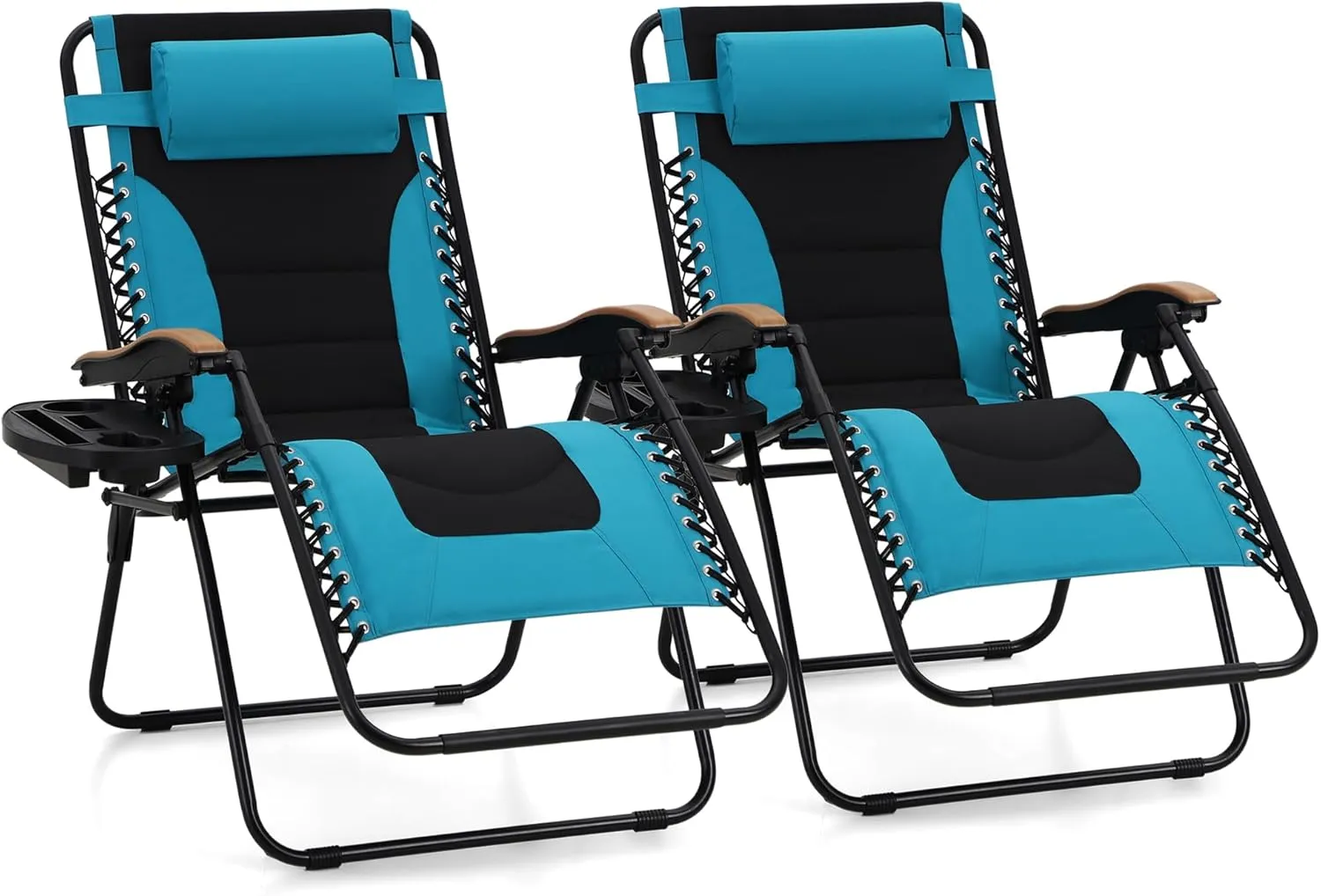 MAISON ARTS Oversized XXL Padded Zero Gravity Lawn Chairs Set of 2 Foldable Recliners 30" Wide Seat Anti Gravity Lounge Chairs Outdoor Camp Chairs for Poolside Yard Support 400lbs, Peacock Blue