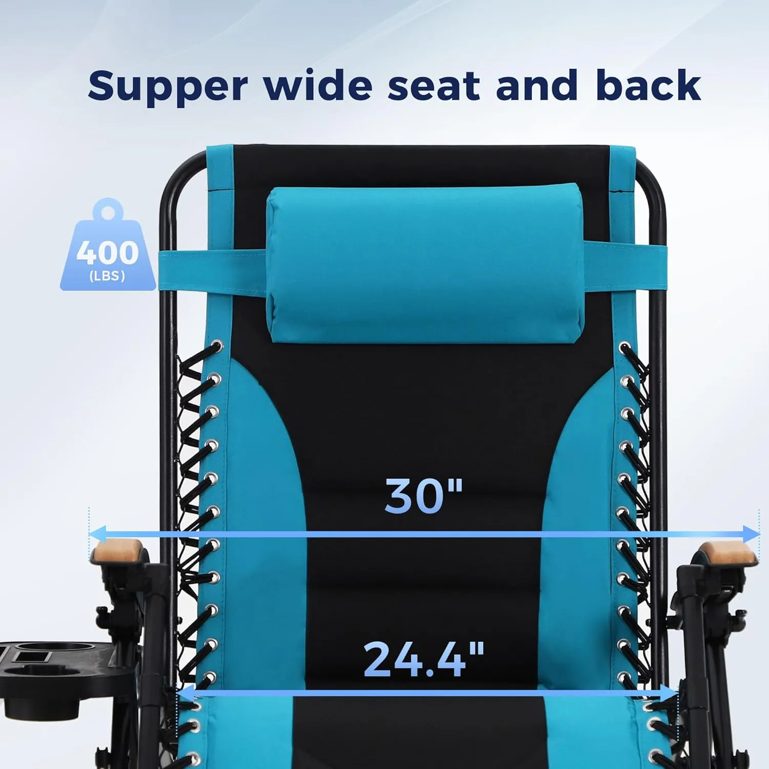 MAISON ARTS Oversized XXL Padded Zero Gravity Lawn Chairs Set of 2 Foldable Recliners 30" Wide Seat Anti Gravity Lounge Chairs Outdoor Camp Chairs for Poolside Yard Support 400lbs, Peacock Blue