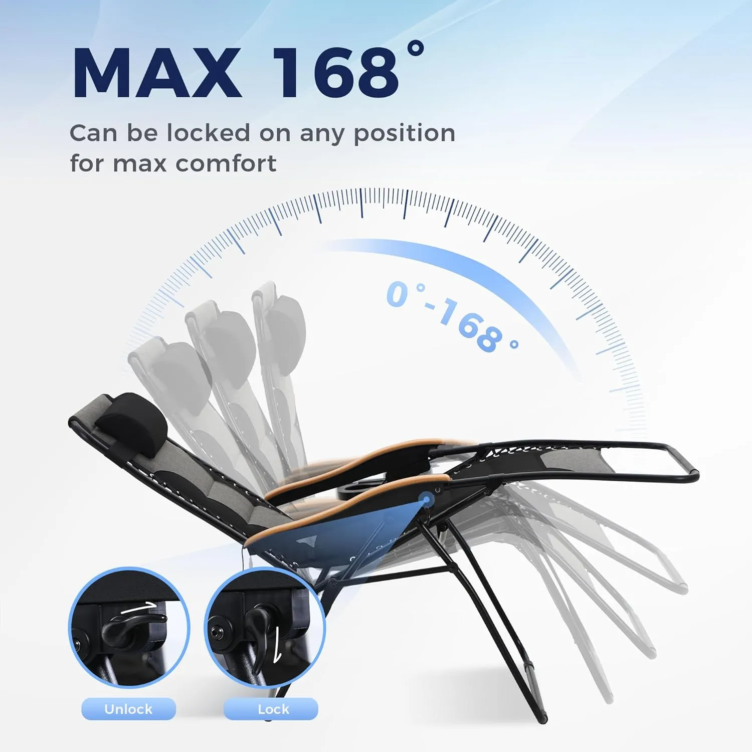 MAISON ARTS Oversized XXL Padded Zero Gravity Lounge Chair 30" Wide Seat Anti Gravity Lawn Chair Foldable Recliner Outdoor Camp Chair for Poolside Backyard Beach, Support 400LBS, Black & Grey