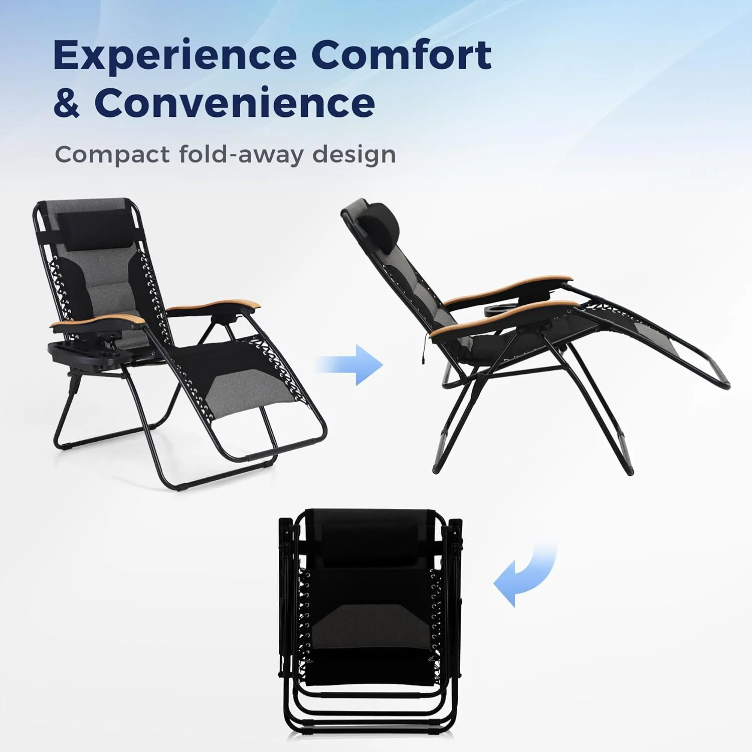 MAISON ARTS Oversized XXL Padded Zero Gravity Lounge Chair 30" Wide Seat Anti Gravity Lawn Chair Foldable Recliner Outdoor Camp Chair for Poolside Backyard Beach, Support 400LBS, Black & Grey