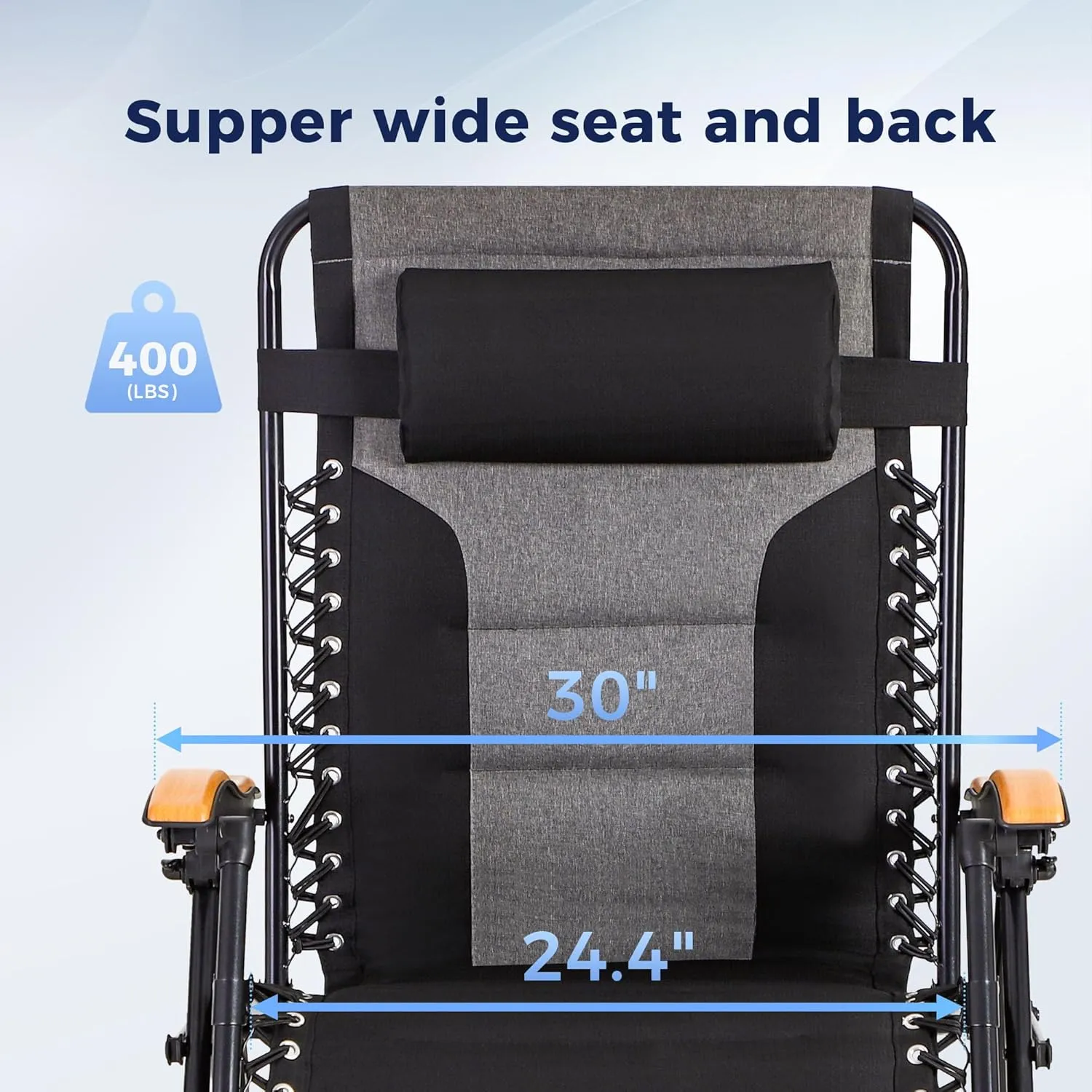 MAISON ARTS Oversized XXL Padded Zero Gravity Lounge Chair 30" Wide Seat Anti Gravity Lawn Chair Foldable Recliner Outdoor Camp Chair for Poolside Backyard Beach, Support 400LBS, Black & Grey