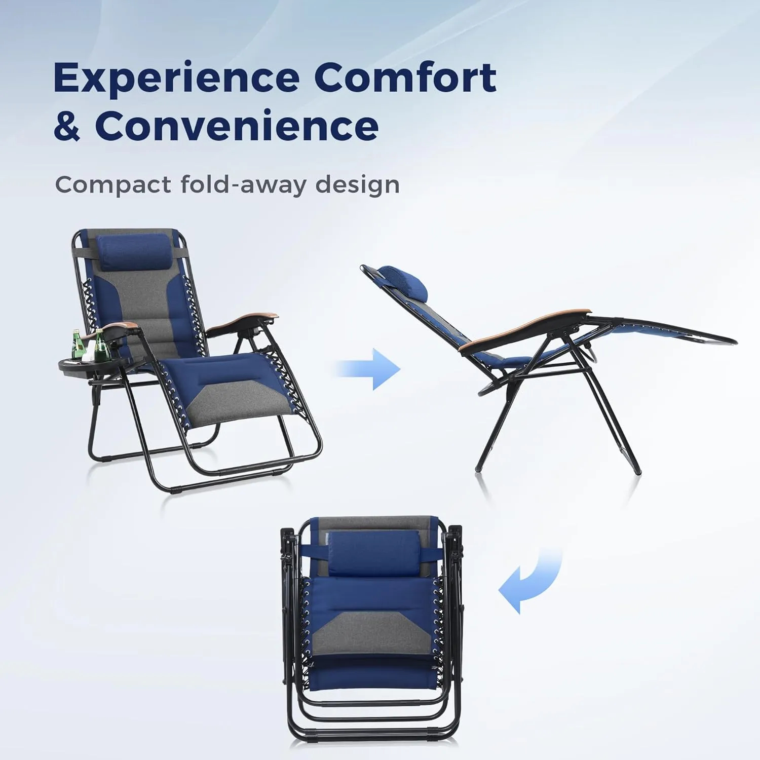 MAISON ARTS Oversized XXL Padded Zero Gravity Lounge Chair 30" Wide Seat Anti Gravity Lawn Chair Foldable Recliner Outdoor Camp Chair for Poolside Backyard Beach, Support 400LBS, Blue & Grey