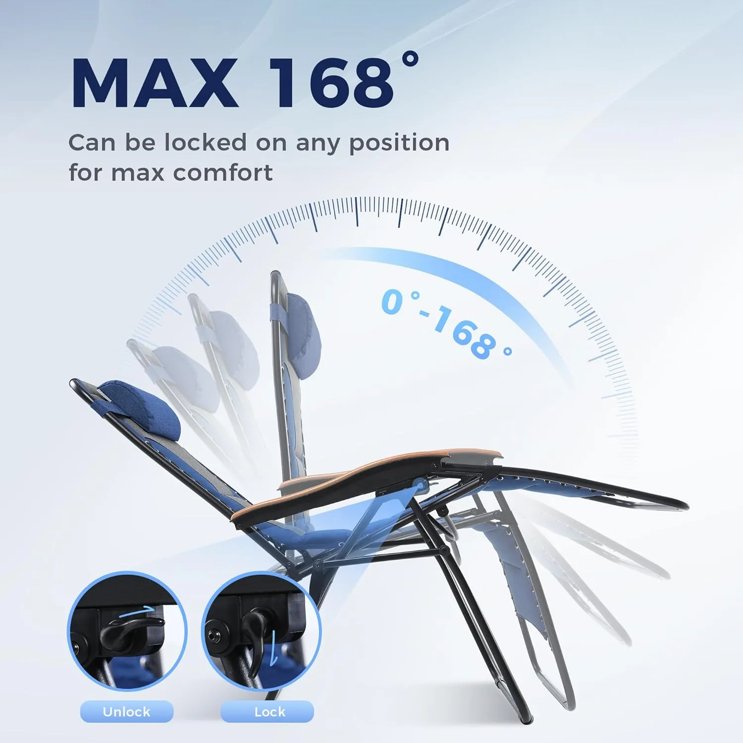 MAISON ARTS Oversized XXL Padded Zero Gravity Lounge Chair 30" Wide Seat Anti Gravity Lawn Chair Foldable Recliner Outdoor Camp Chair for Poolside Backyard Beach, Support 400LBS, Blue & Grey