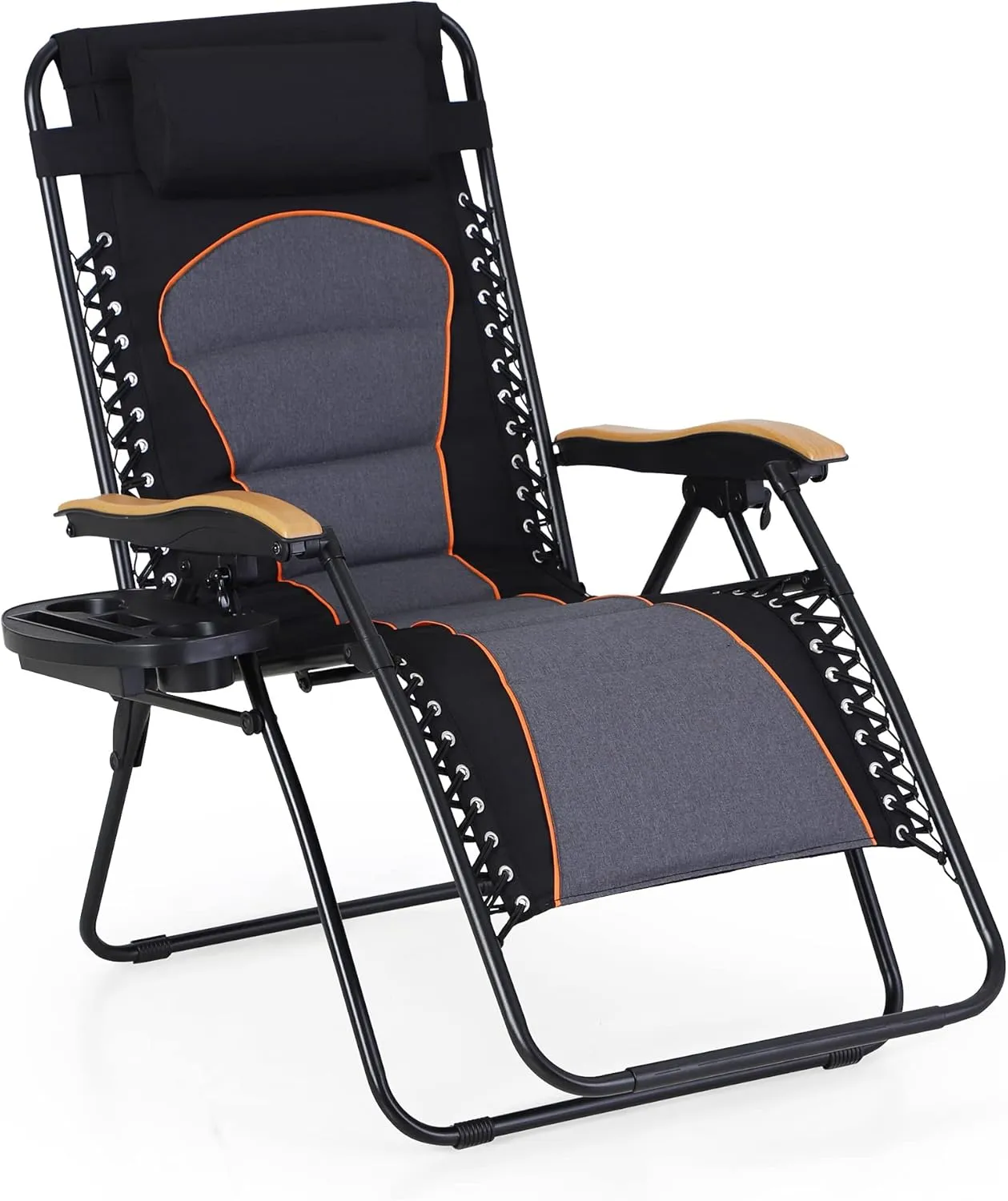 MAISON ARTS Oversized XXL Padded Zero Lounge Chair 30" Wide Seat Anti Gravity Lawn Chair Foldable Recliner w/Pillow & Cup Holder for Outdoor Camp Poolside Backyard Beach, Support 400LBS, Black