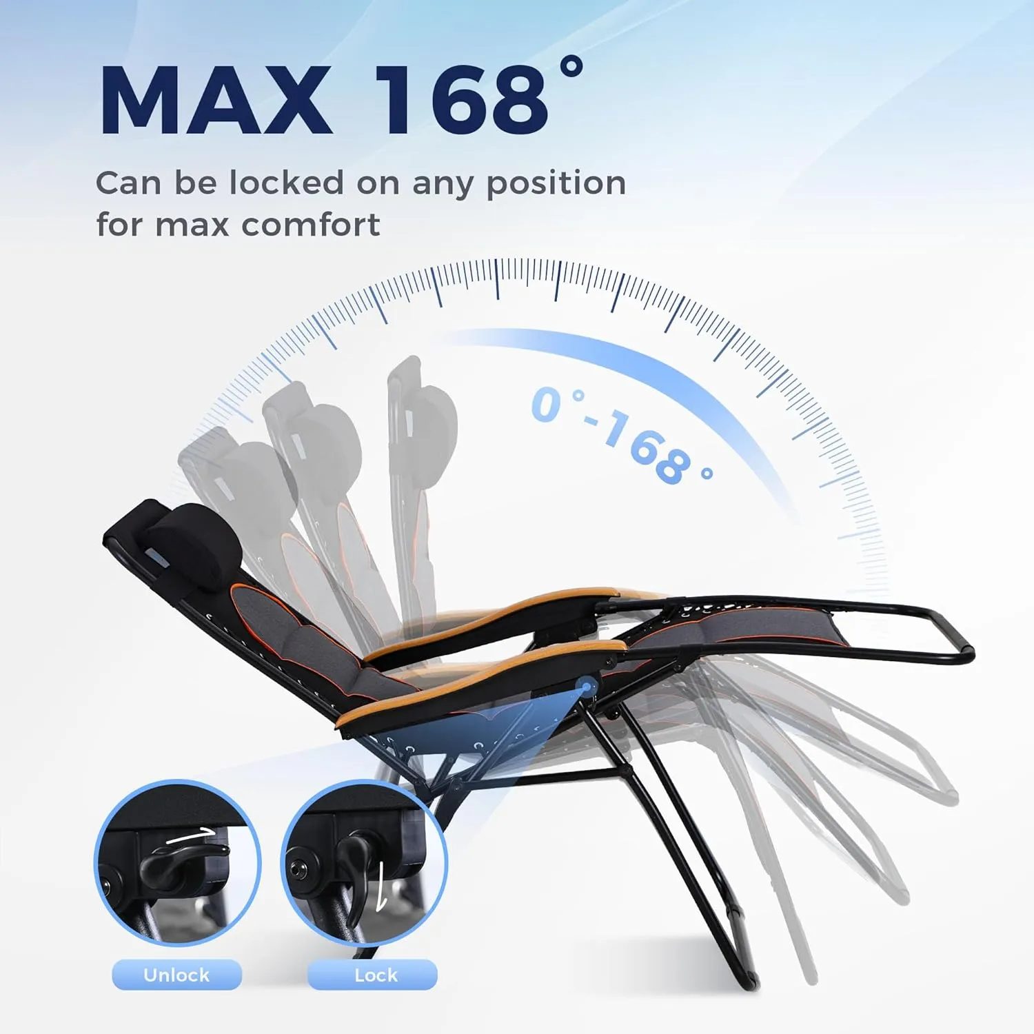 MAISON ARTS Oversized XXL Padded Zero Lounge Chair 30" Wide Seat Anti Gravity Lawn Chair Foldable Recliner w/Pillow & Cup Holder for Outdoor Camp Poolside Backyard Beach, Support 400LBS, Black
