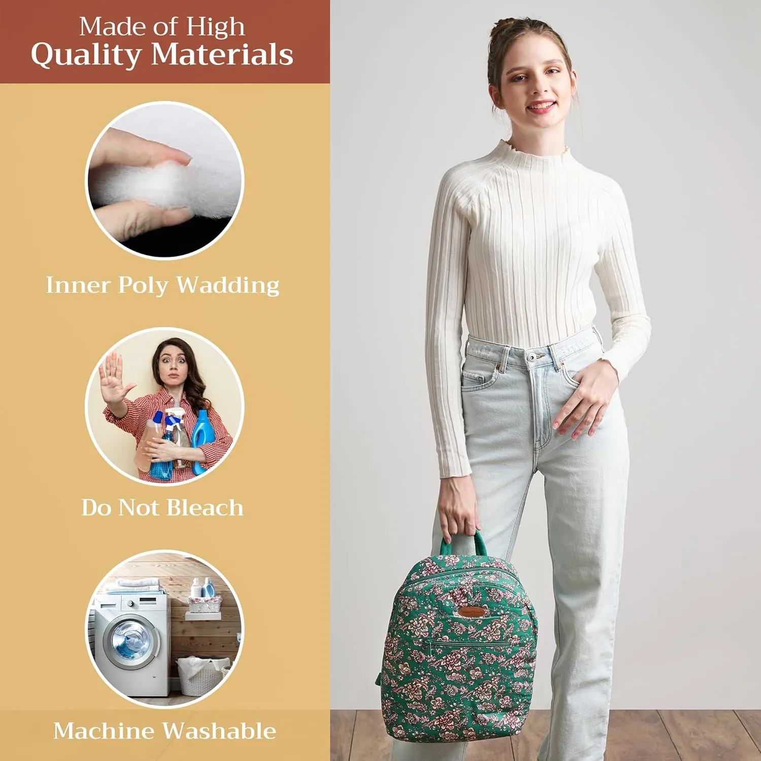 Maison d' Hermine Backpack Cotton Shoulder Backpack with Small Pouch Lightweight Bag for Travel Work Beach Perfect for Women & Men (Surya - Green)