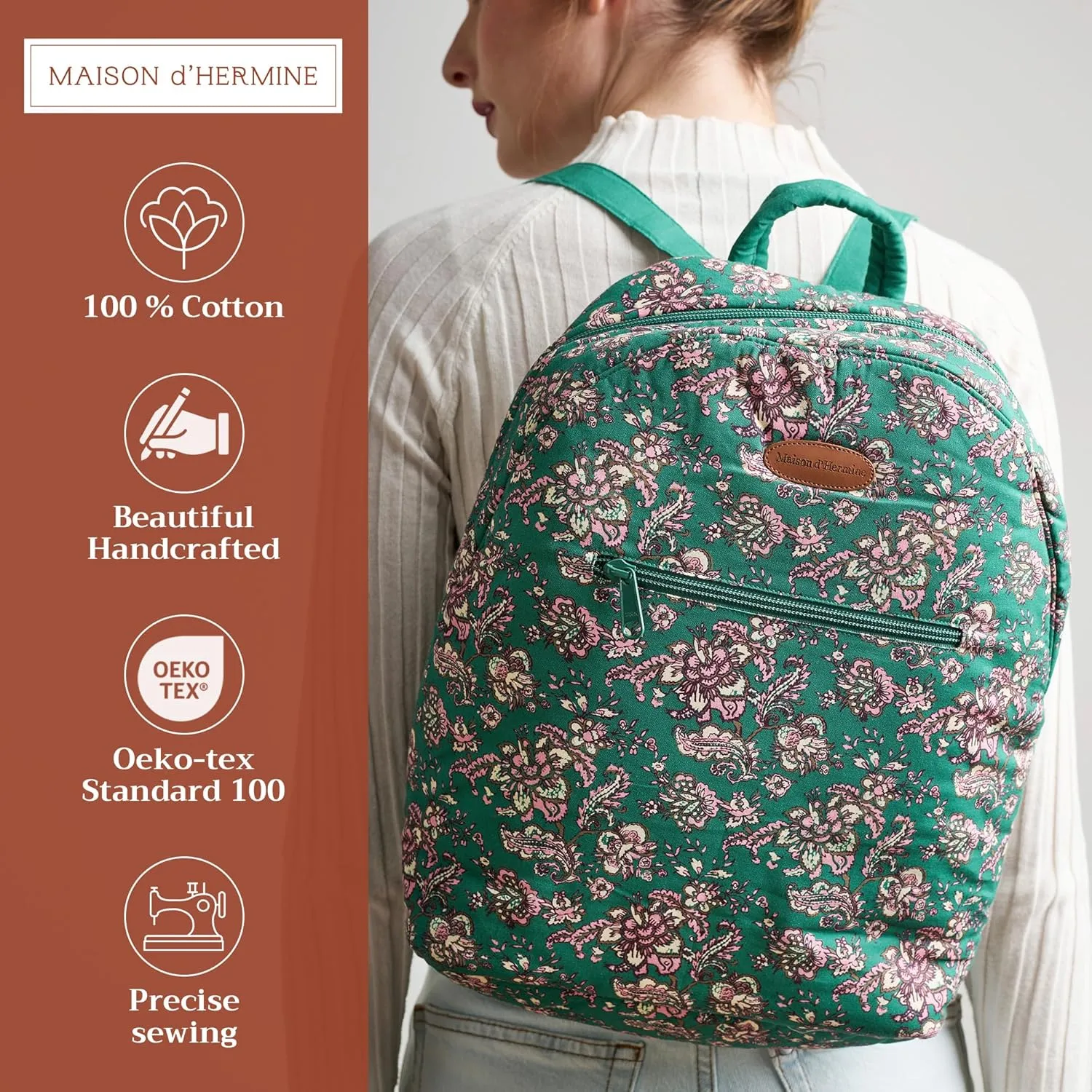 Maison d' Hermine Backpack Cotton Shoulder Backpack with Small Pouch Lightweight Bag for Travel Work Beach Perfect for Women & Men (Surya - Green)